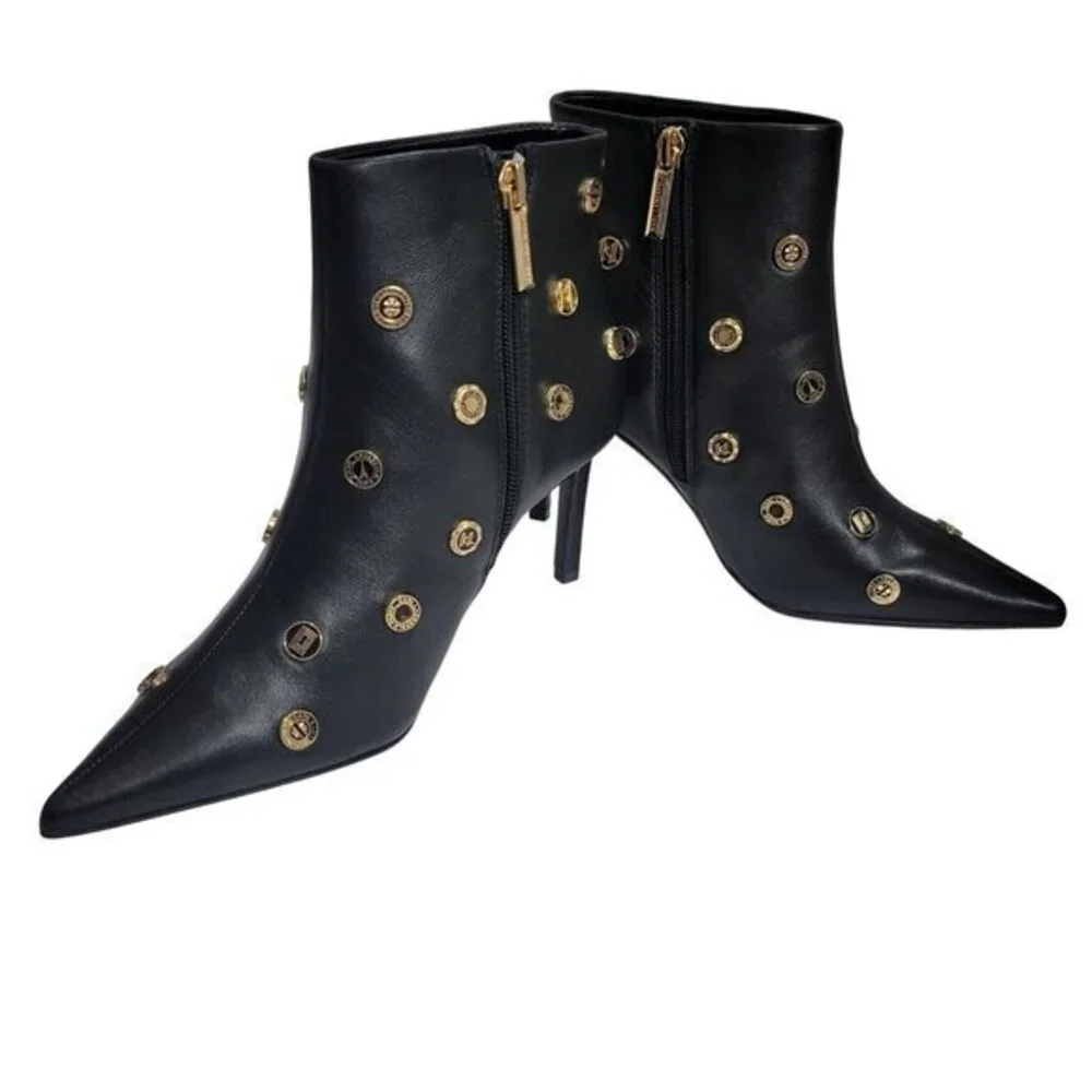 Karl Lagerfeld Saina Boots Heeled Booties 5 Black Leather